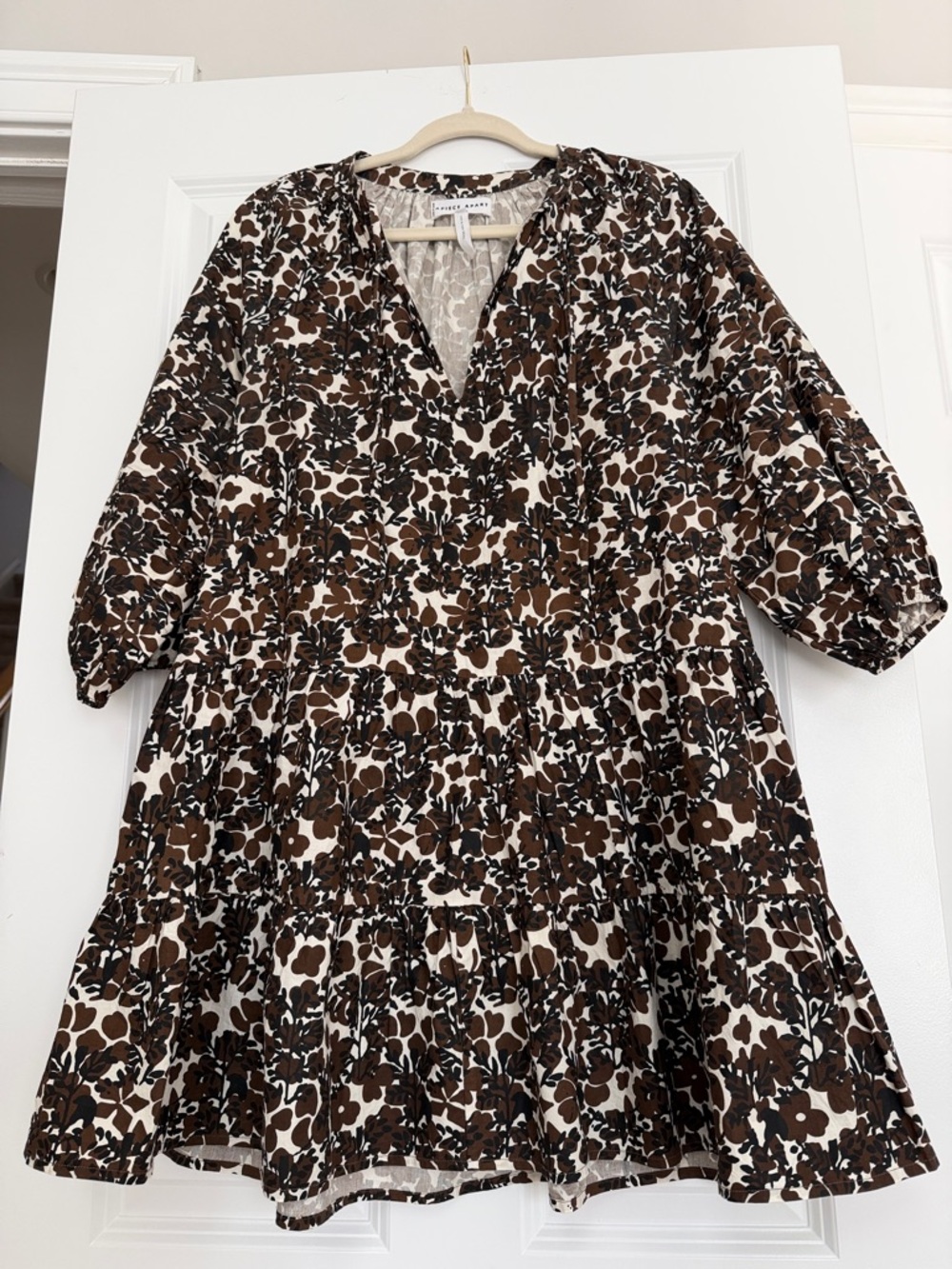Apiece Apart Brown & White Floral Tiered V-Neck Top